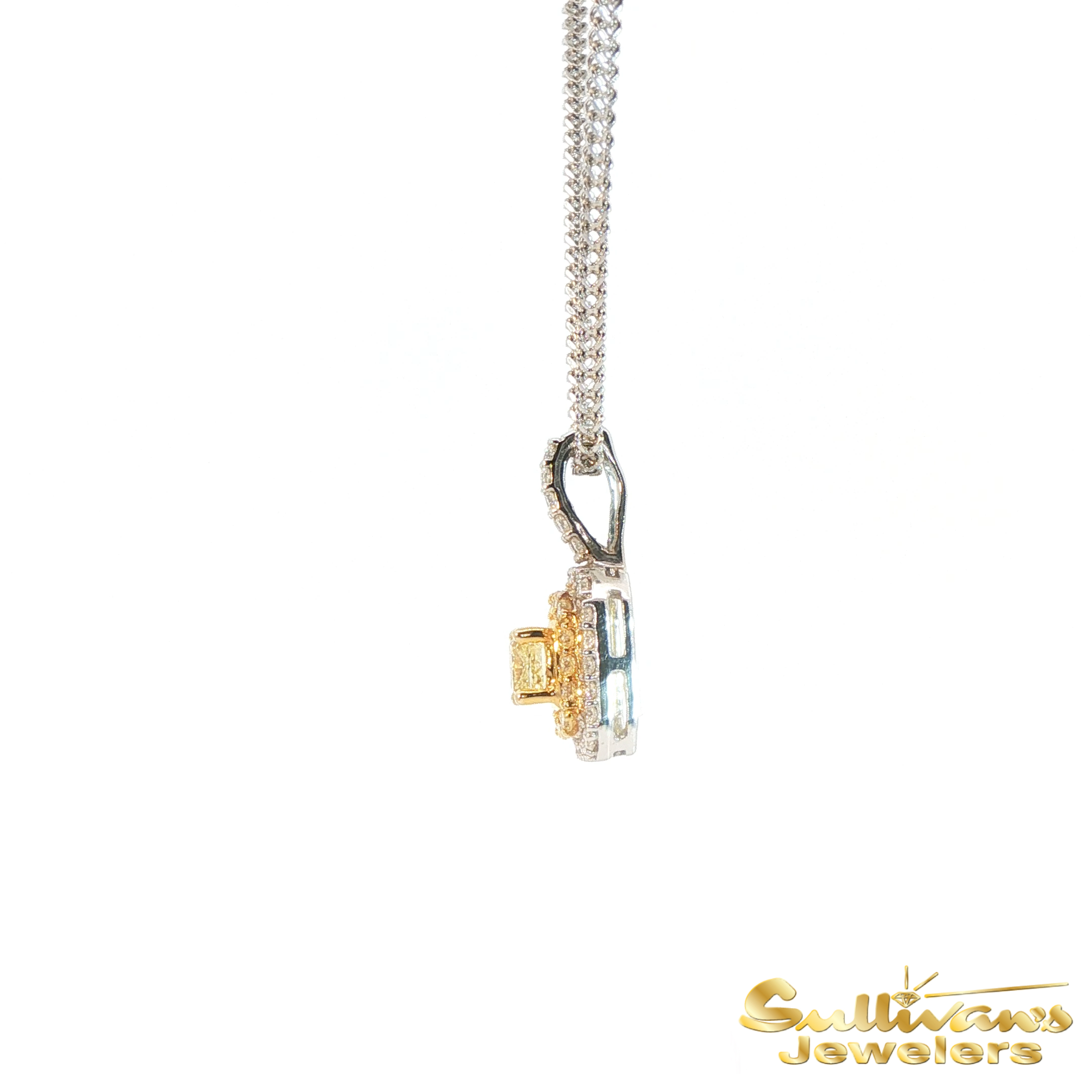 14K Two-Tone Yellow Diamond Halo Pendant