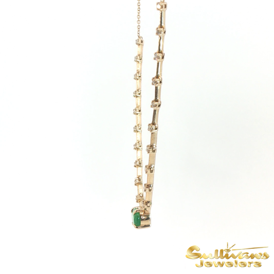 14K Yellow Gold Emerald Diamond Bar Necklace