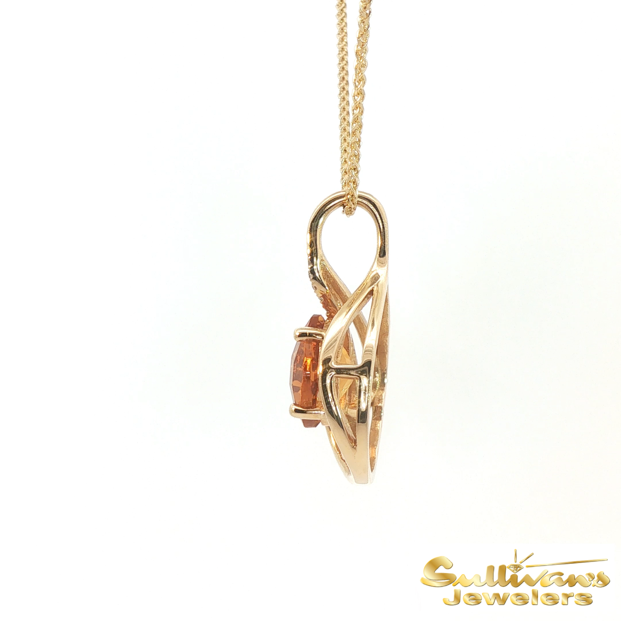 14K Yellow Gold Checkerboard Citrine Swirl Pendant