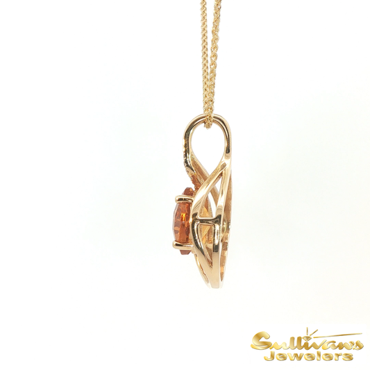 14K Yellow Gold Checkerboard Citrine Swirl Pendant