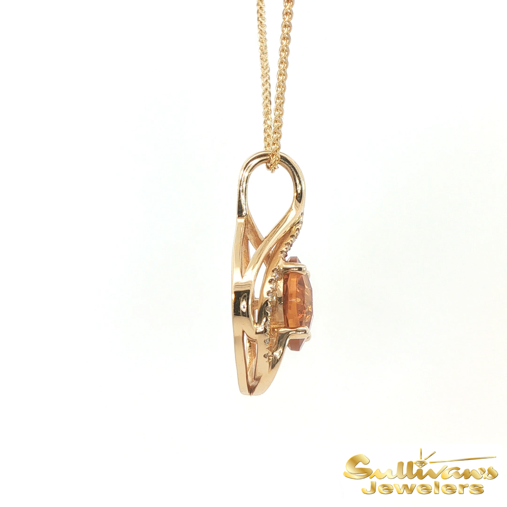 14K Yellow Gold Checkerboard Citrine Swirl Pendant