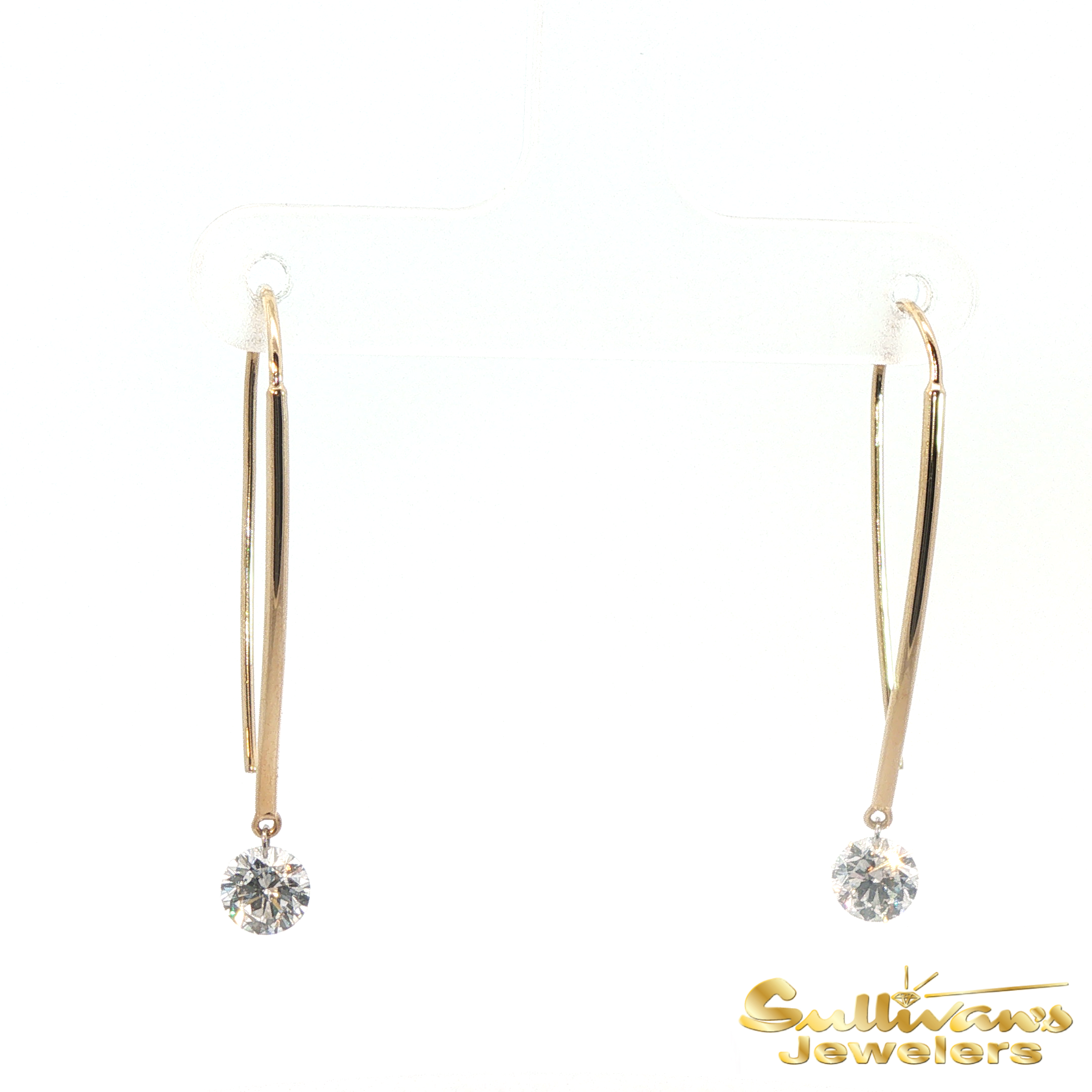 14K Yellow Gold Diamond French Wire Earrings