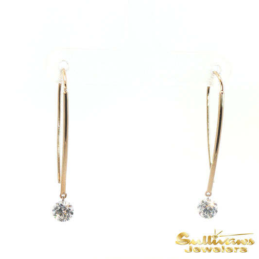 14K Yellow Gold Diamond French Wire Earrings