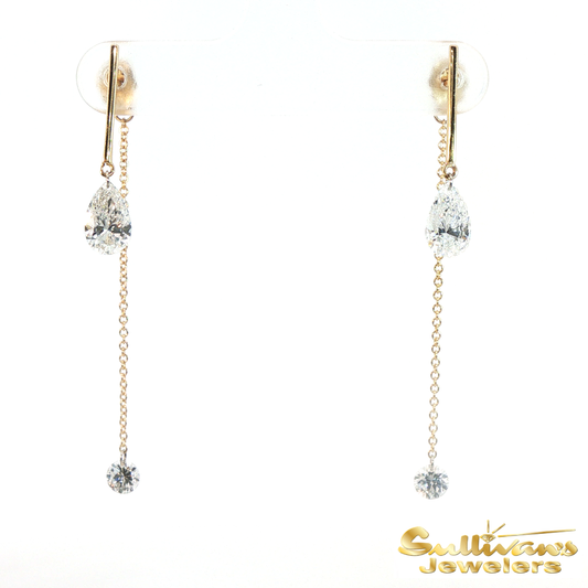 14K Yellow Gold Bar and Chain Drop Earrings