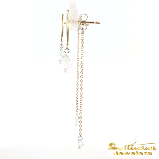 14K Yellow Gold Bar and Chain Drop Earrings