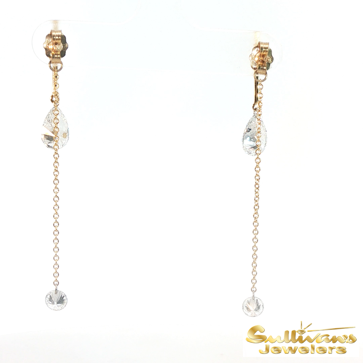 14K Yellow Gold Bar and Chain Drop Earrings