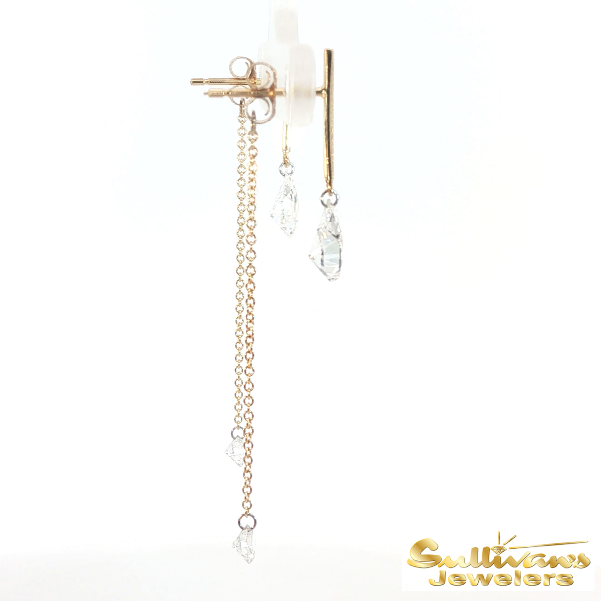 14K Yellow Gold Bar and Chain Drop Earrings