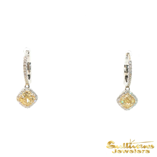 14K Two Tone Yellow Diamond Huggie Earrings