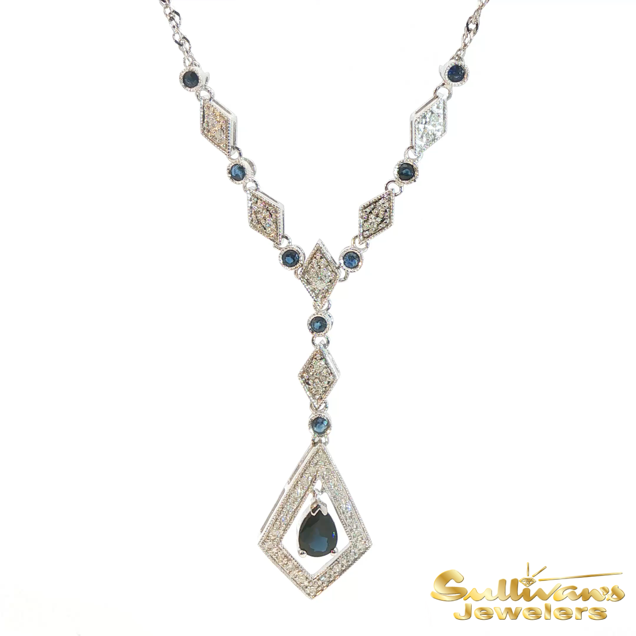 14K White Gold Sapphire Vintage Necklace