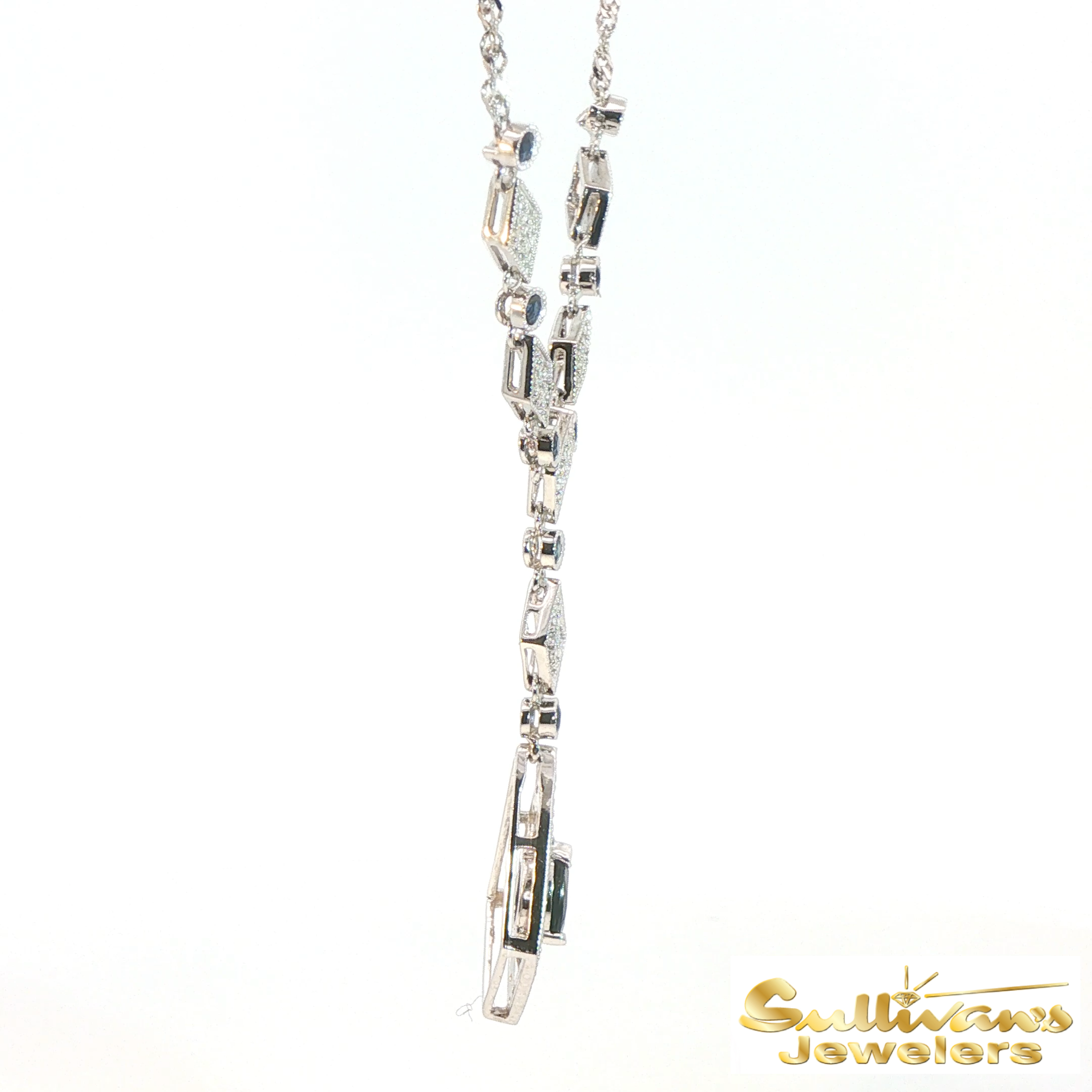14K White Gold Sapphire Vintage Necklace