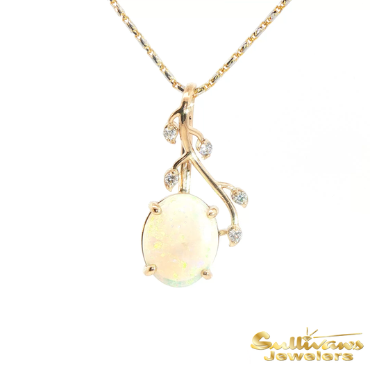 14K Yellow Gold Opal Leaf Pendant