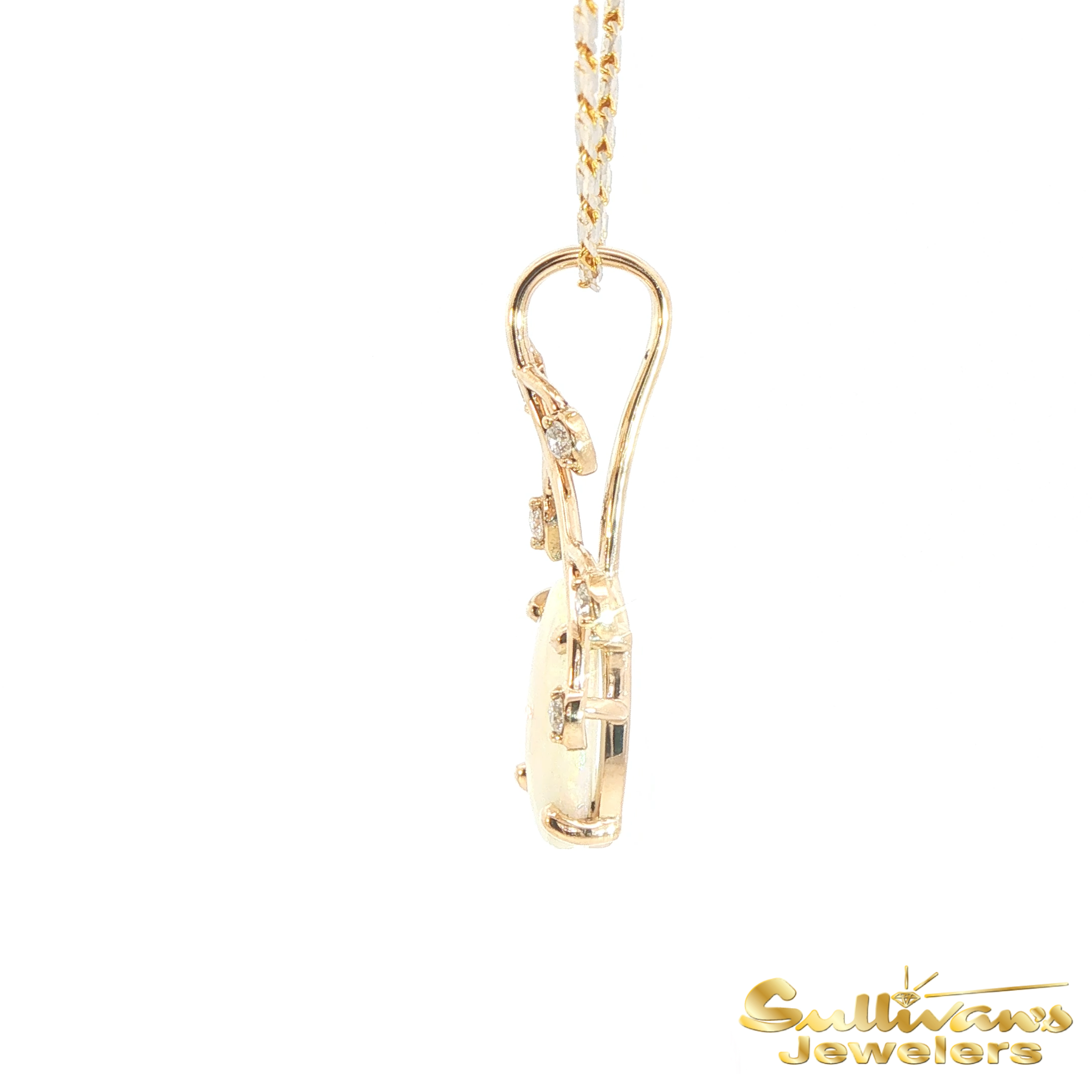 14K Yellow Gold Opal Leaf Pendant
