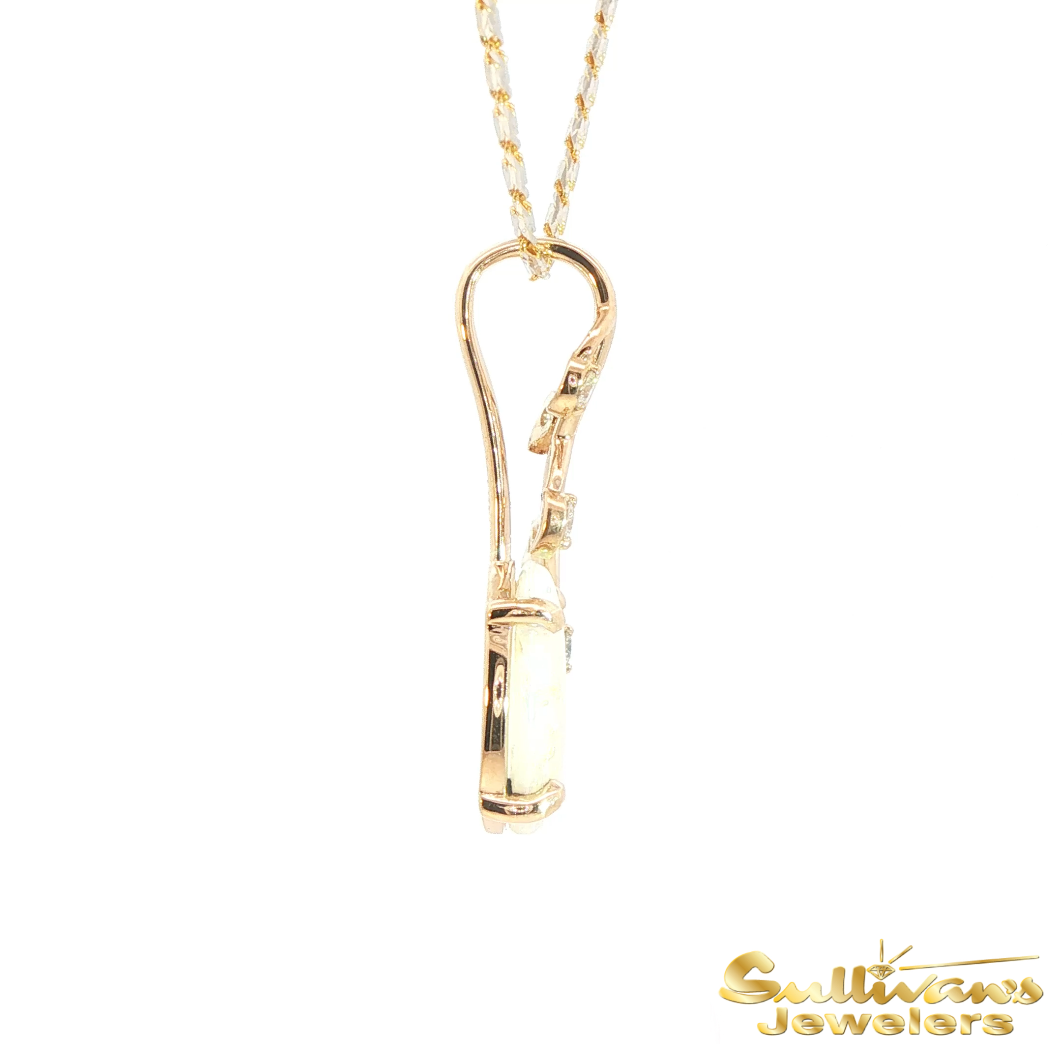 14K Yellow Gold Opal Leaf Pendant