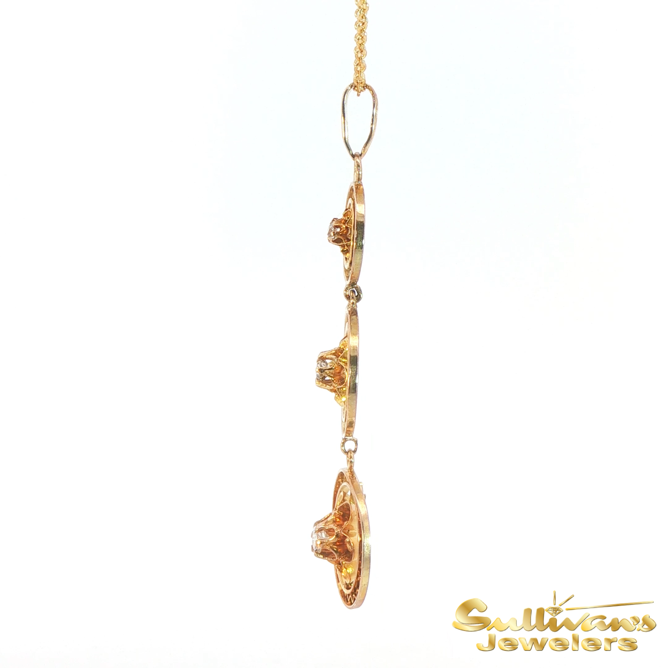 14K Yellow Gold Triple Tier Diamond Pendant