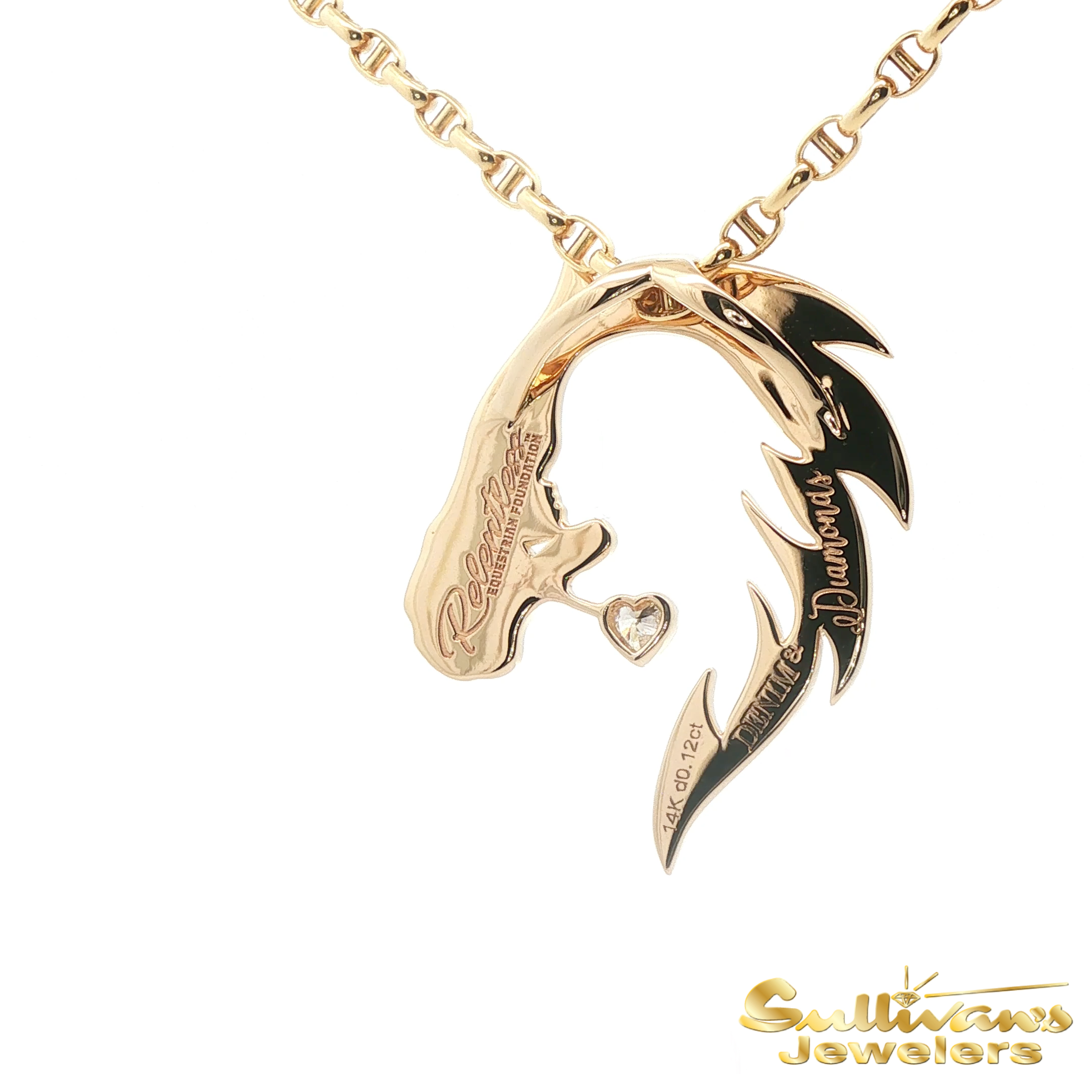 14K Yellow Gold Relentless Equestrian Foundation Horse Pendant with Diamonds