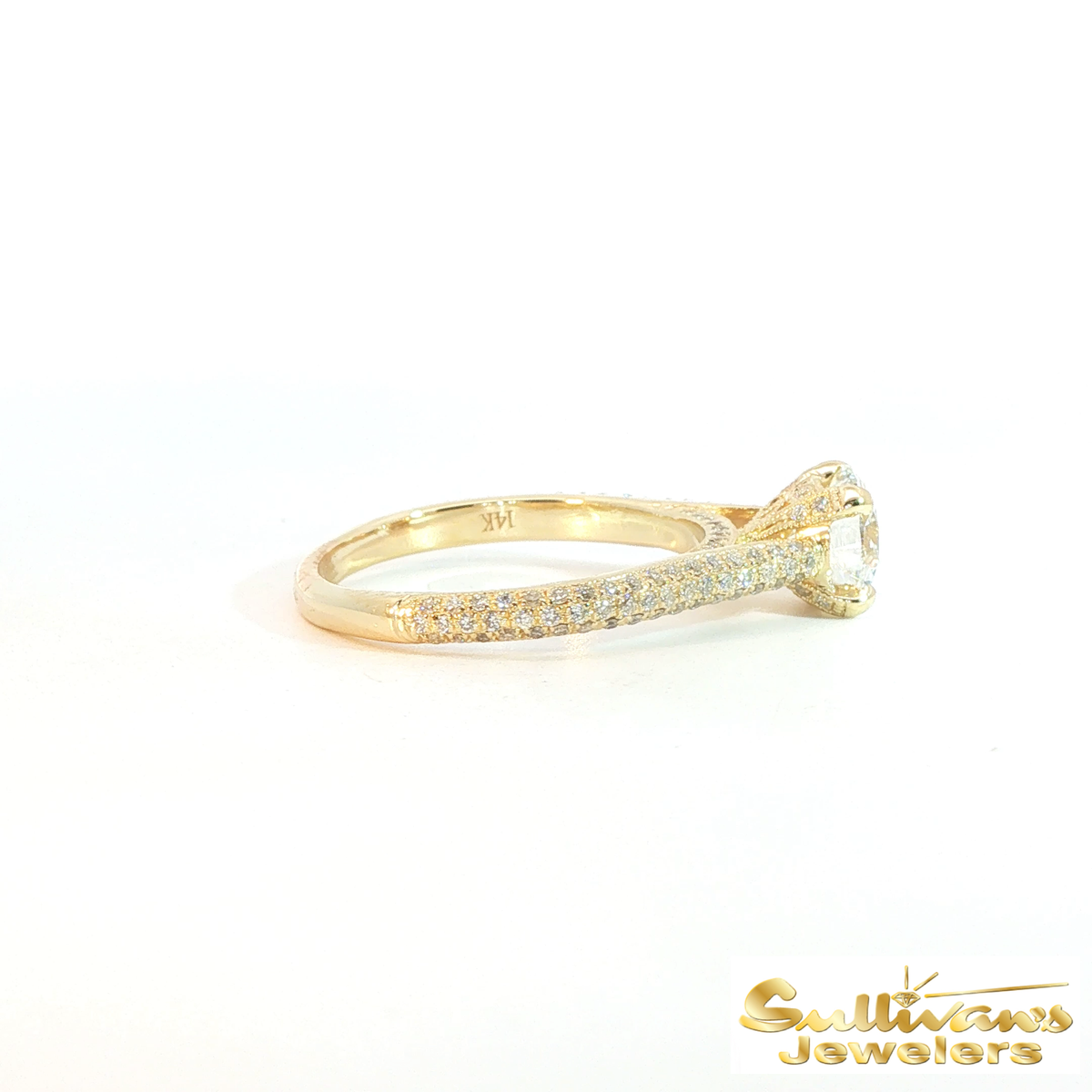 14K Yellow Gold Pave Diamond Engagement Ring