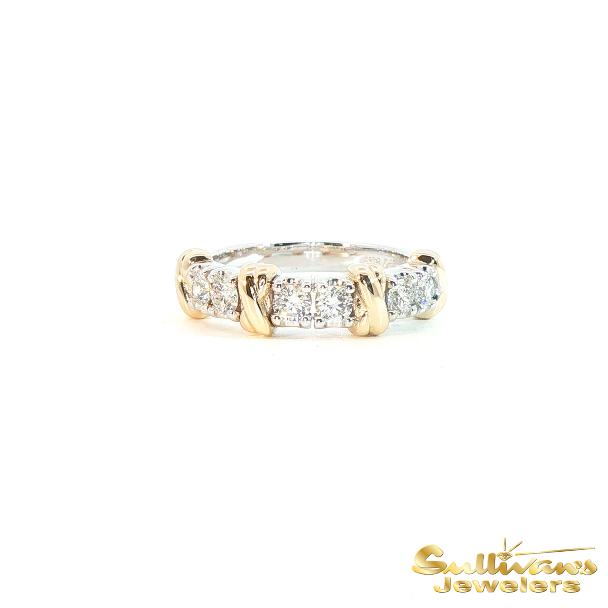 14K Two-Tone “X” Diamond Band