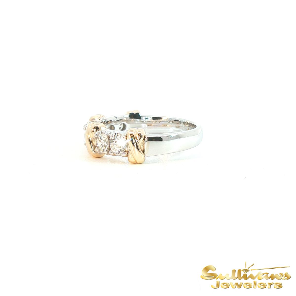 14K Two-Tone “X” Diamond Band