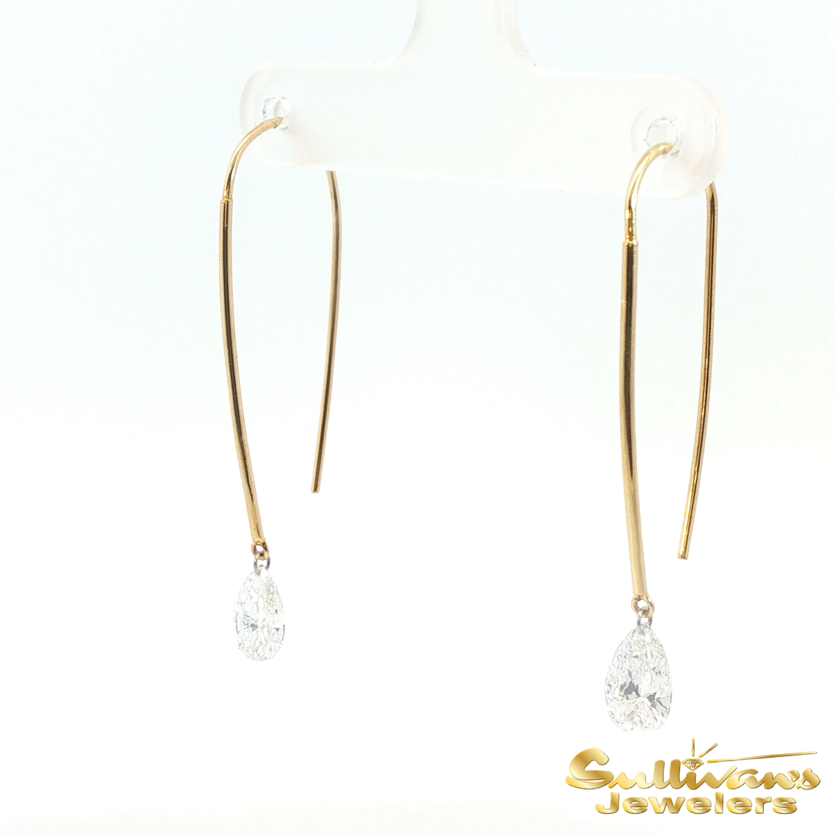 14K Yellow Gold Pear Diamond Wire Drop Earrings