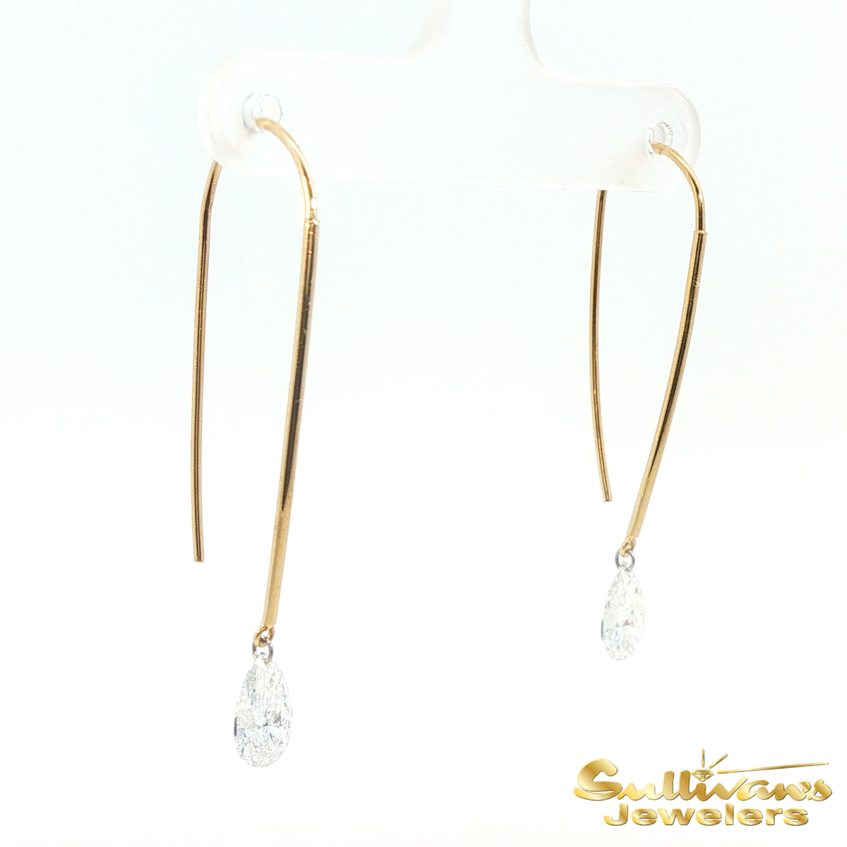 14K Yellow Gold Pear Diamond Wire Drop Earrings