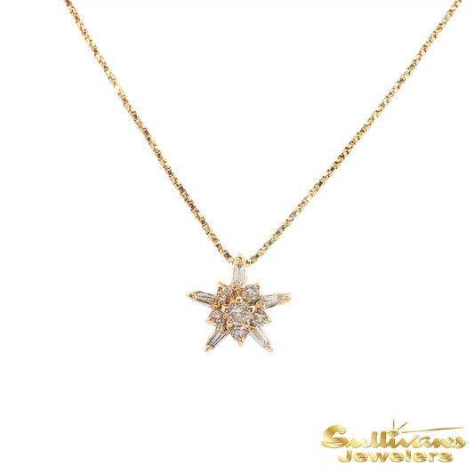 14K Yellow Gold Diamond Star Necklace