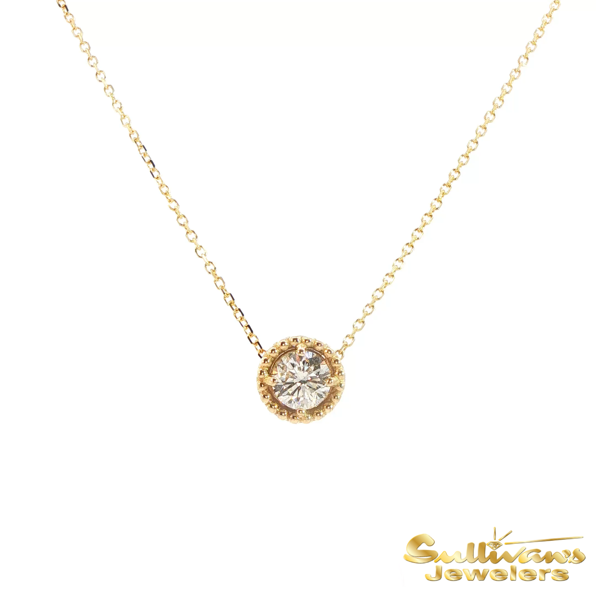 14K Yellow Gold Beaded Diamond Necklace