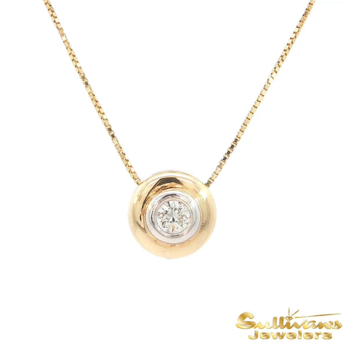 14K Two-Tone Slide Bezel Diamond Pendant