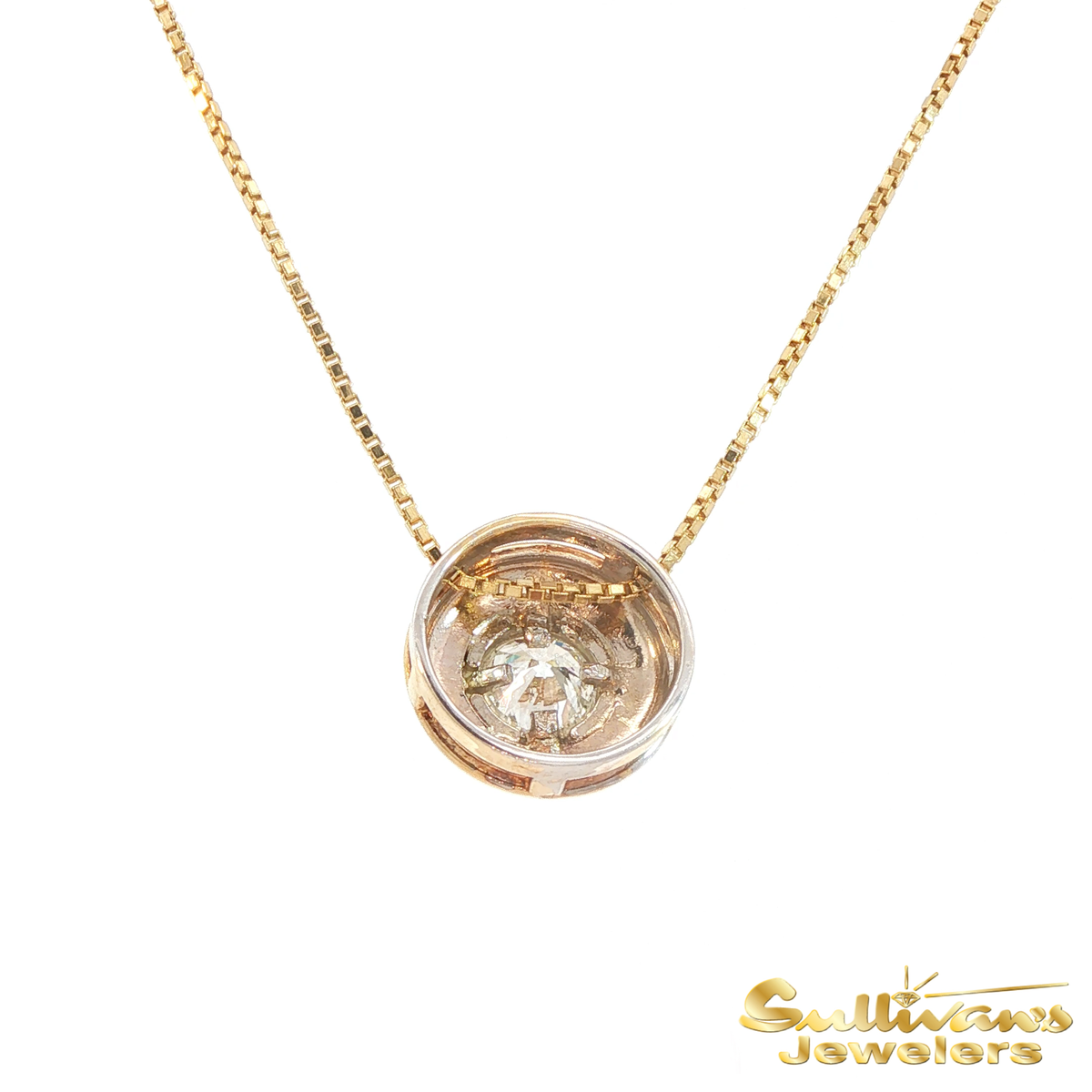 14K Two-Tone Slide Bezel Diamond Pendant