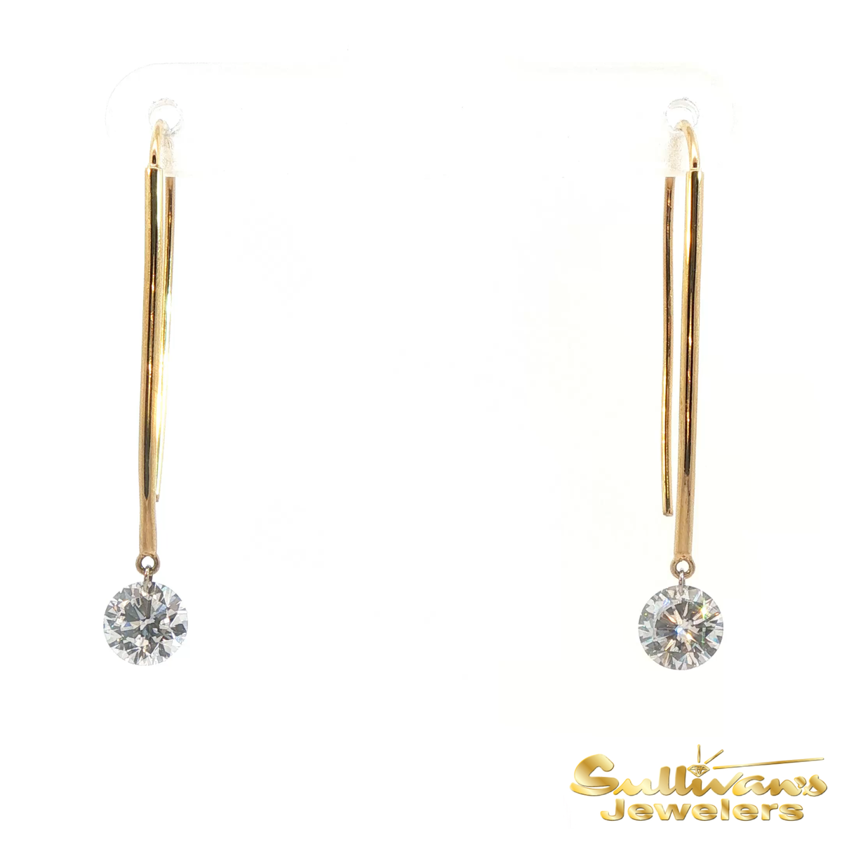 14K Yellow Gold Diamond Wire Drop Earrings