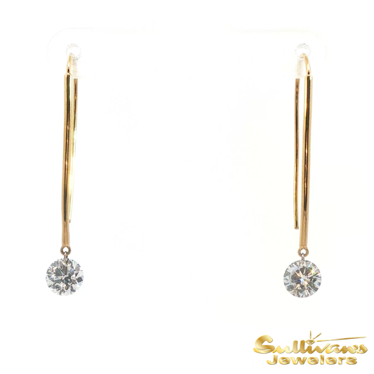 14K Yellow Gold Diamond Wire Drop Earrings