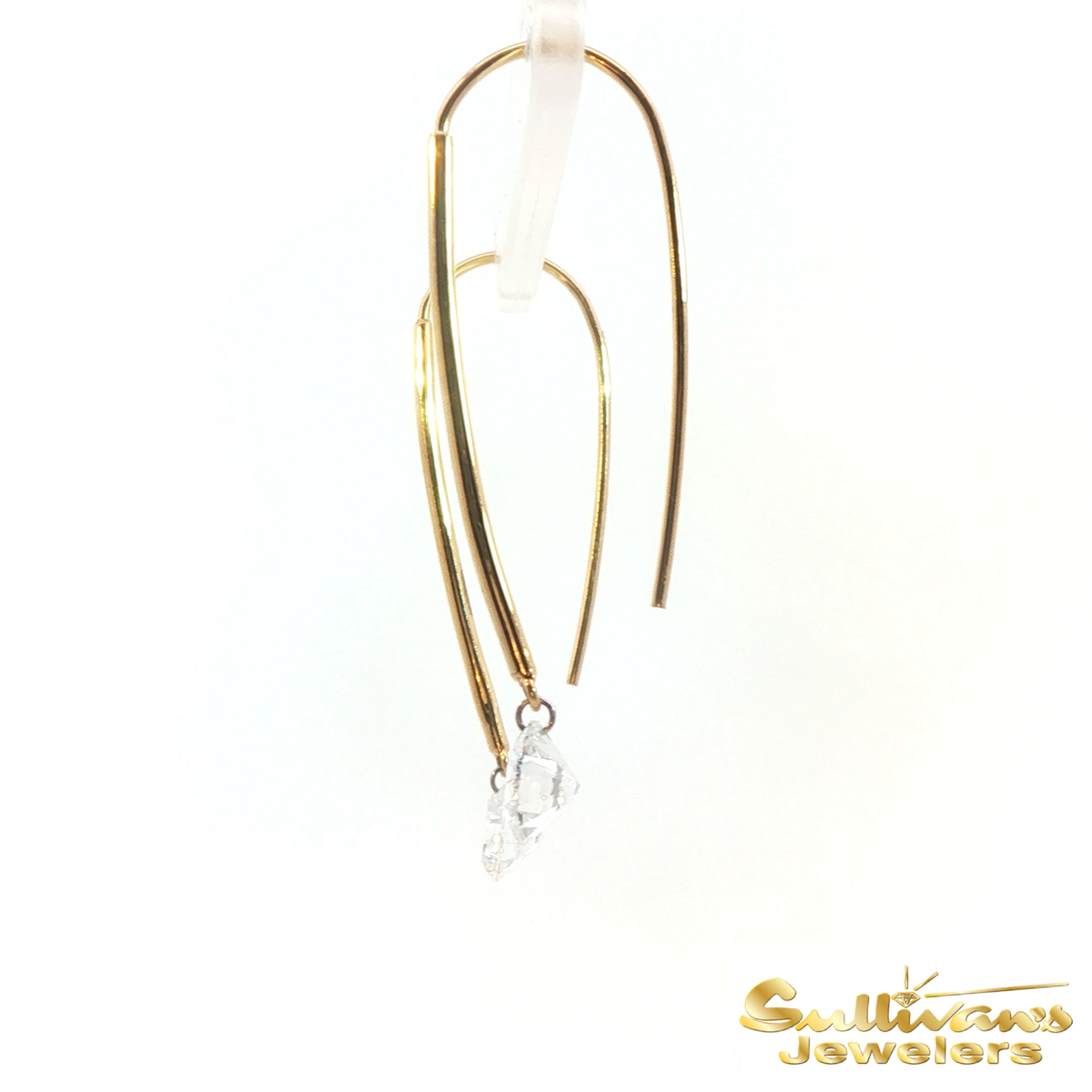 14K Yellow Gold Diamond Wire Drop Earrings