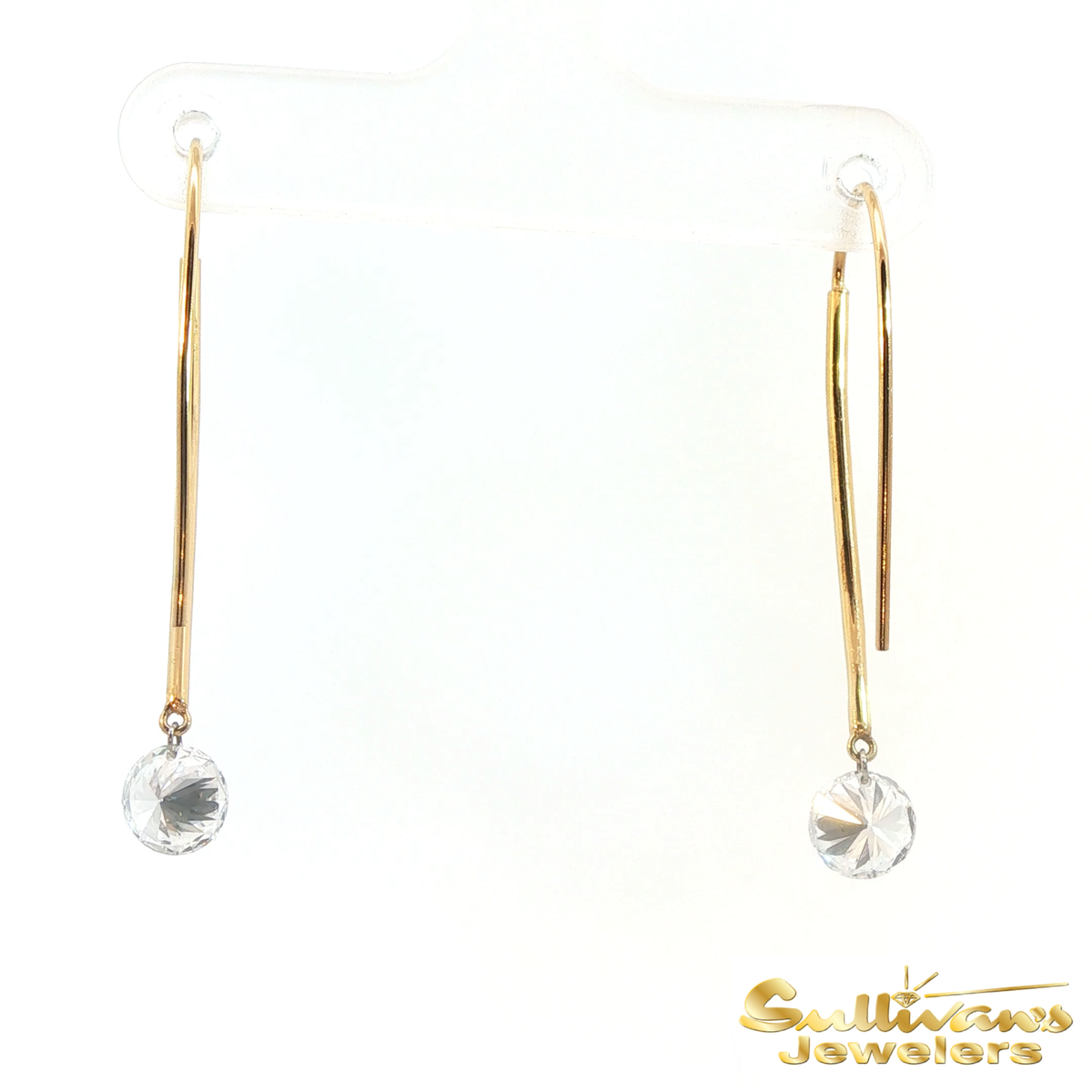 14K Yellow Gold Diamond Wire Drop Earrings