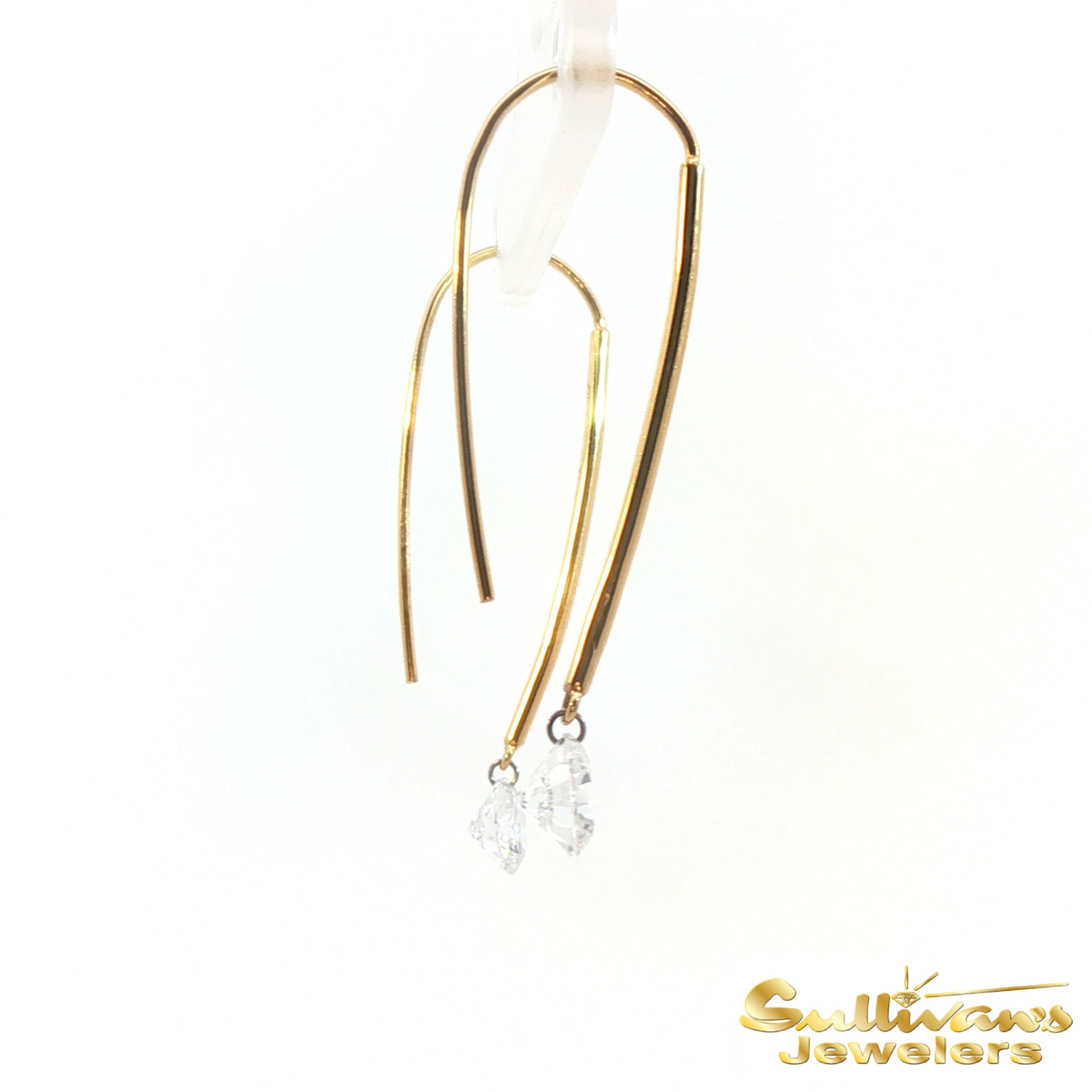 14K Yellow Gold Diamond Wire Drop Earrings