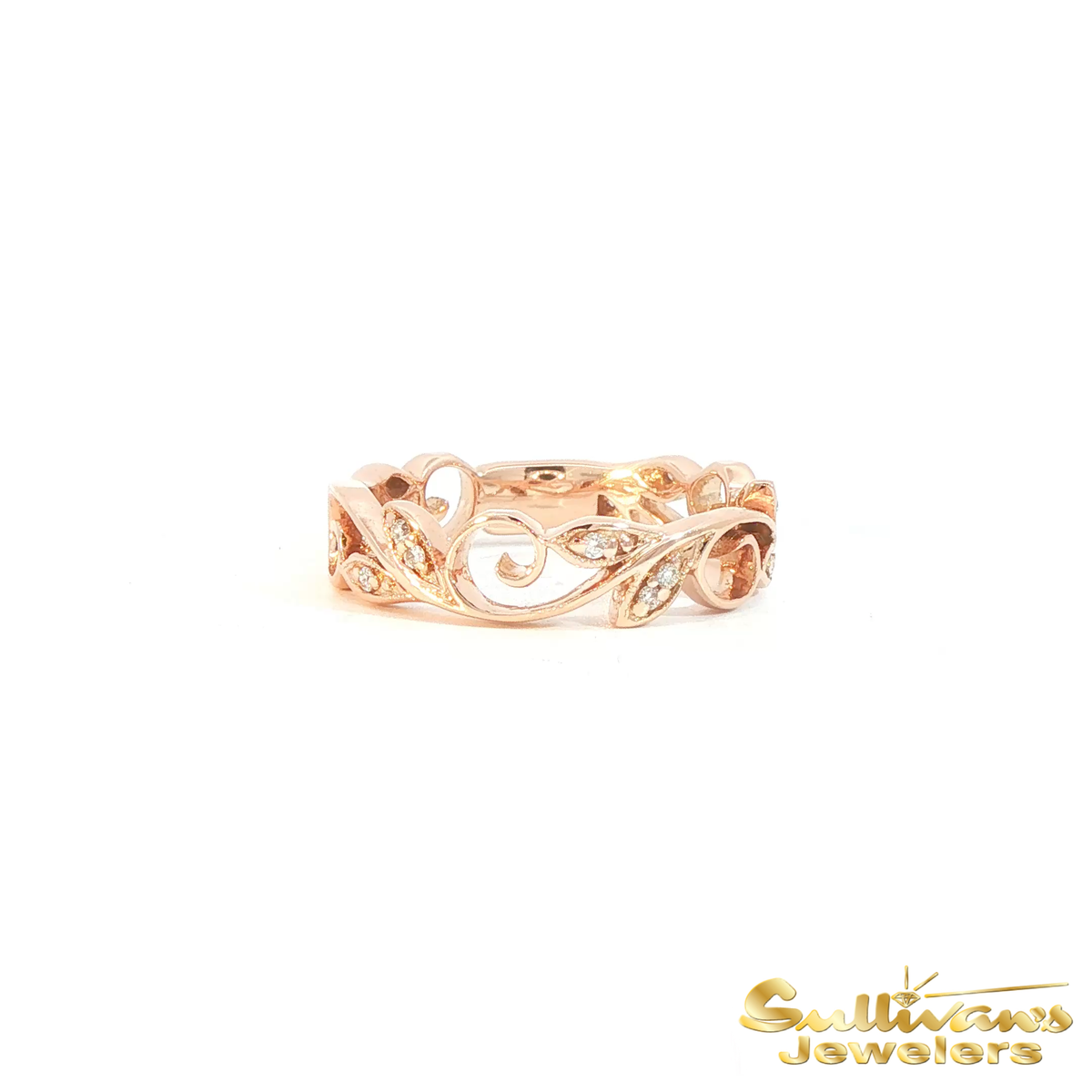 14K Rose Gold Leaf Diamond Band