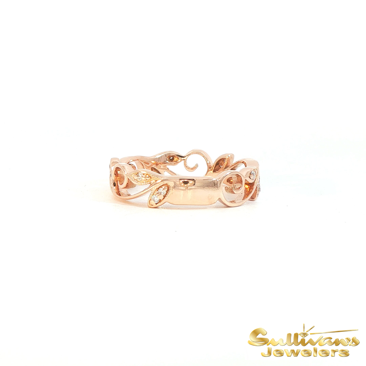 14K Rose Gold Leaf Diamond Band