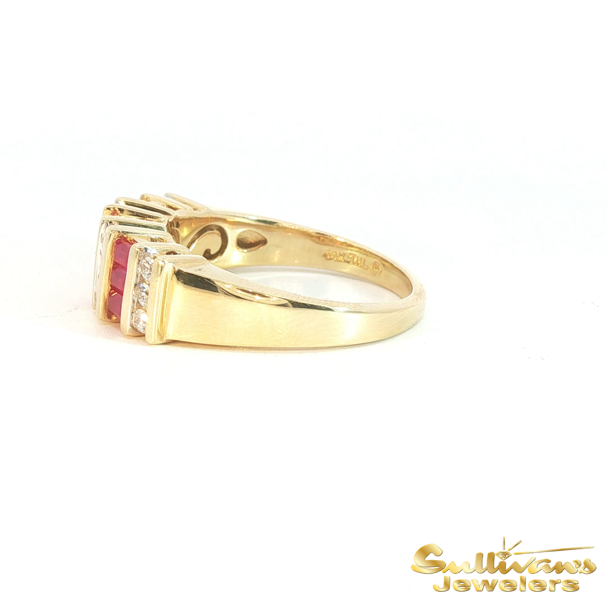 14K Yellow Gold Channel Ruby and Diamond Ring