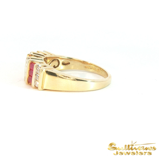 14K Yellow Gold Channel Ruby and Diamond Ring