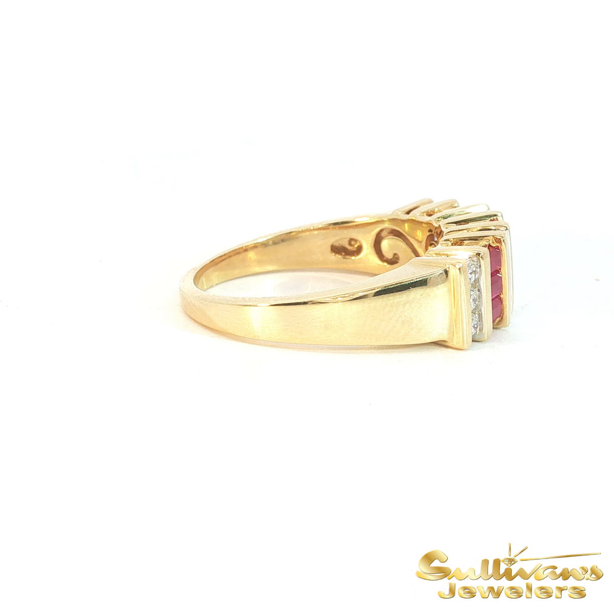 14K Yellow Gold Channel Ruby and Diamond Ring