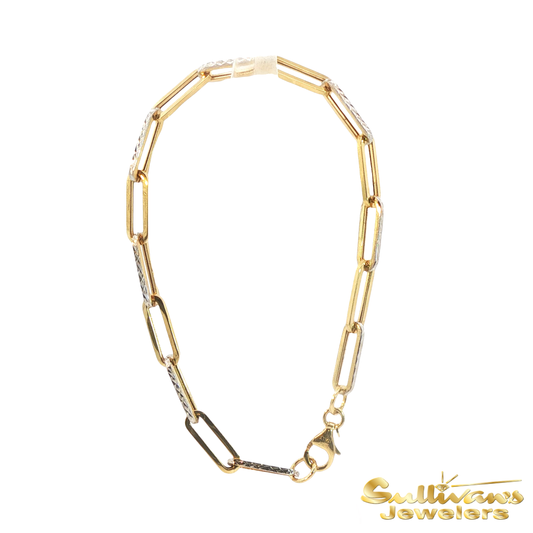 14K Two-Tone Gold Paperclip Diamond Cut Bracelet