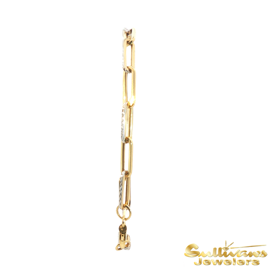 14K Two-Tone Gold Paperclip Diamond Cut Bracelet