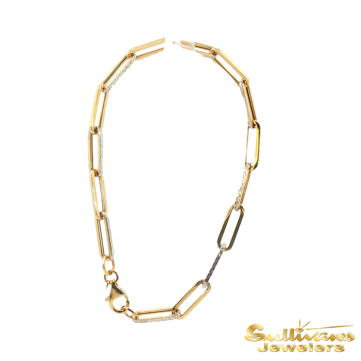 14K Two-Tone Gold Paperclip Diamond Cut Bracelet