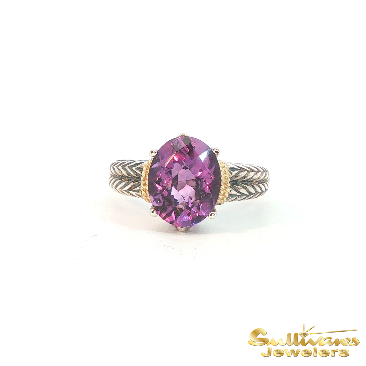 Sterling Silver and 14K Yellow Gold Amethyst Ring