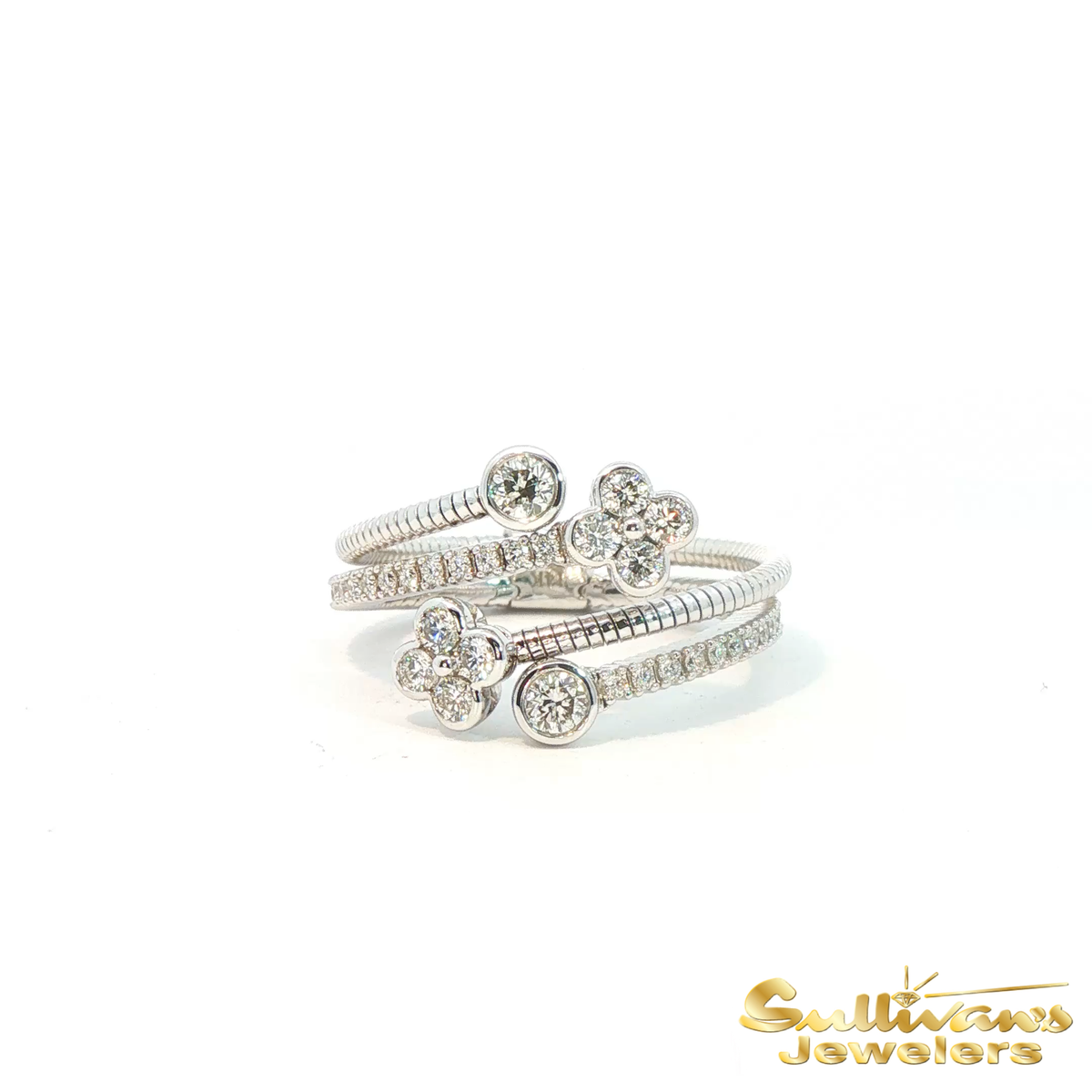 14K White Gold Flexible Double Bypass Diamond Ring