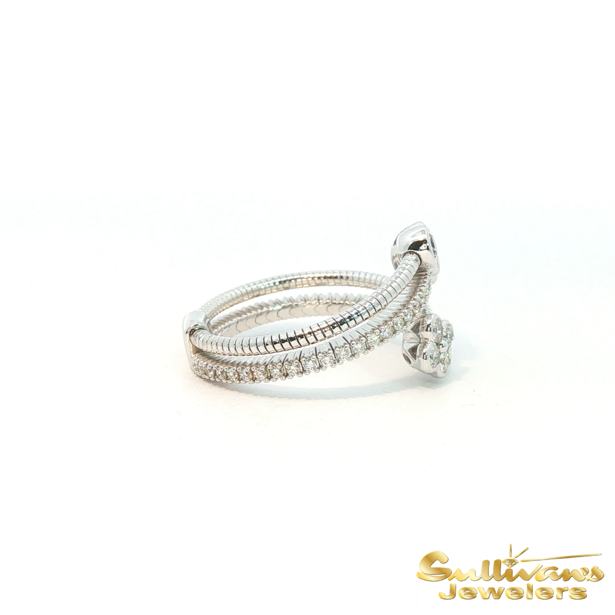 14K White Gold Flexible Double Bypass Diamond Ring