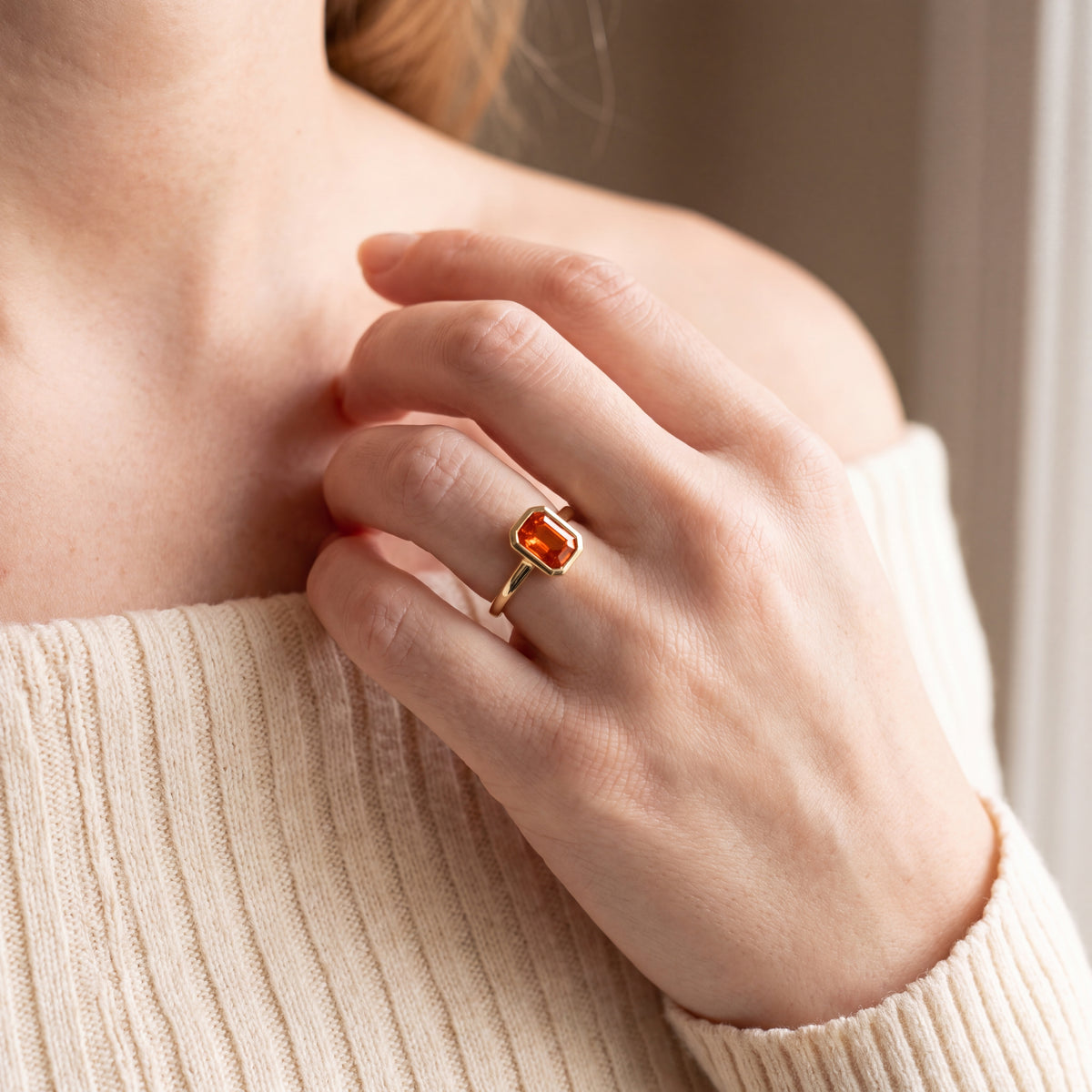 14K Yellow Gold Bezel Set Spessartite Garnet Ring
