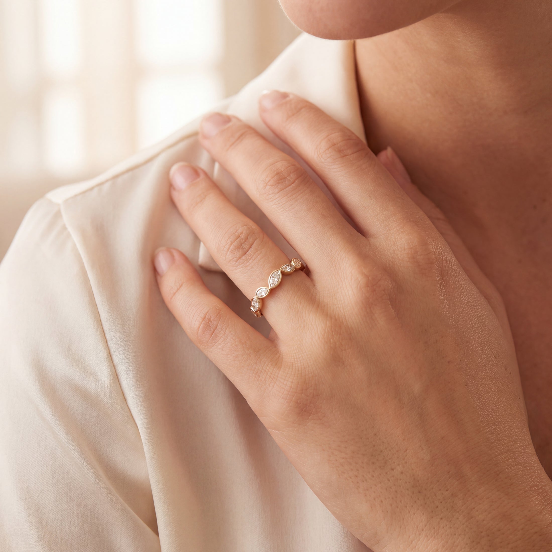 14K Yellow Gold Diamond Bezel-Set Vine Ring