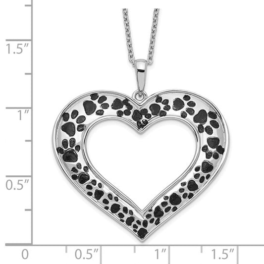 Heart Paw Print Animal Lover SPCA Sterling Silver Necklace