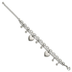 Stainless Steel Hearts and Beads Double Chain Bracelet/Pet Necklace