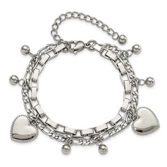 Stainless Steel Hearts and Beads Double Chain Bracelet/Pet Necklace