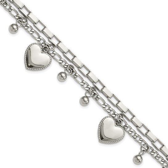 Stainless Steel Hearts and Beads Double Chain Bracelet/Pet Necklace